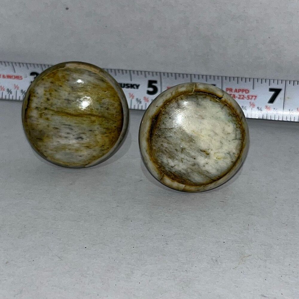 Lot of 2 Decorative Brown White Tiger Swirl Porcelain Fossilized Cabinet Knobs‎